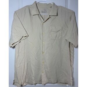 Tommy Bahama Mens XL 100% Silk Short Sleeve Button Down Camp Shirt Beige Sand